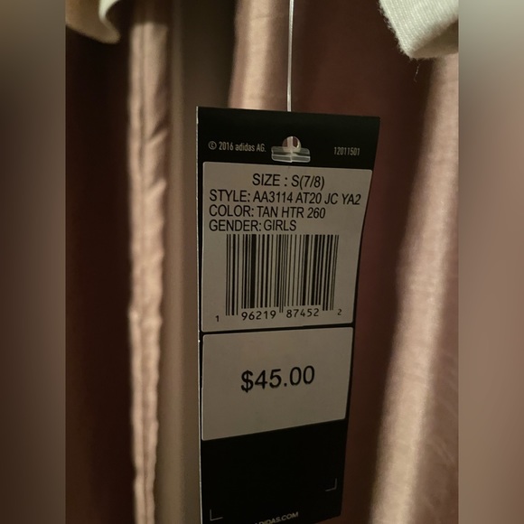 NWT adidas 3-Stripe Girls Fleece Hoodie. “Tan Heather”/Pink. Size: Small(7/8) - Picture 8 of 16